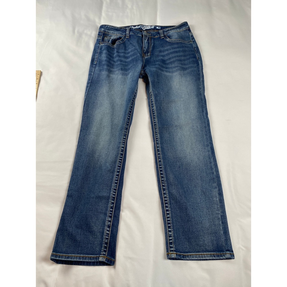 Retro Stitch Straight Leg Jeans Mens 32x32 Blue Excellent Flap Pocket Contrast